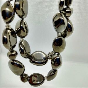 Chico’s Hematite Stone Styled Necklace with Crystal Sphere Beads